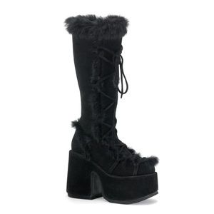 Black Demonia Platform Boots. Vegan Suede. Size 8